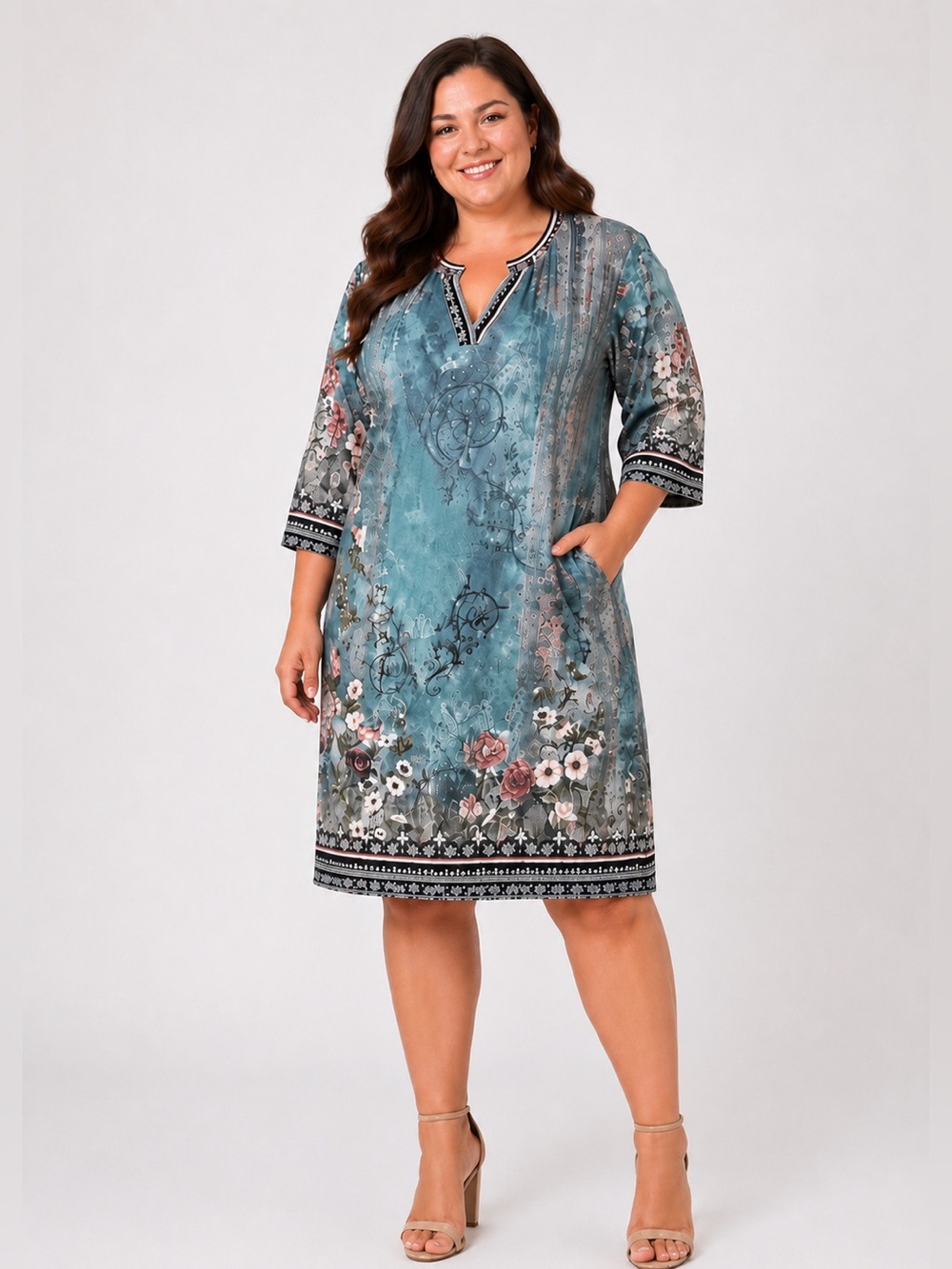 Floral Blue Green Tunic Dress